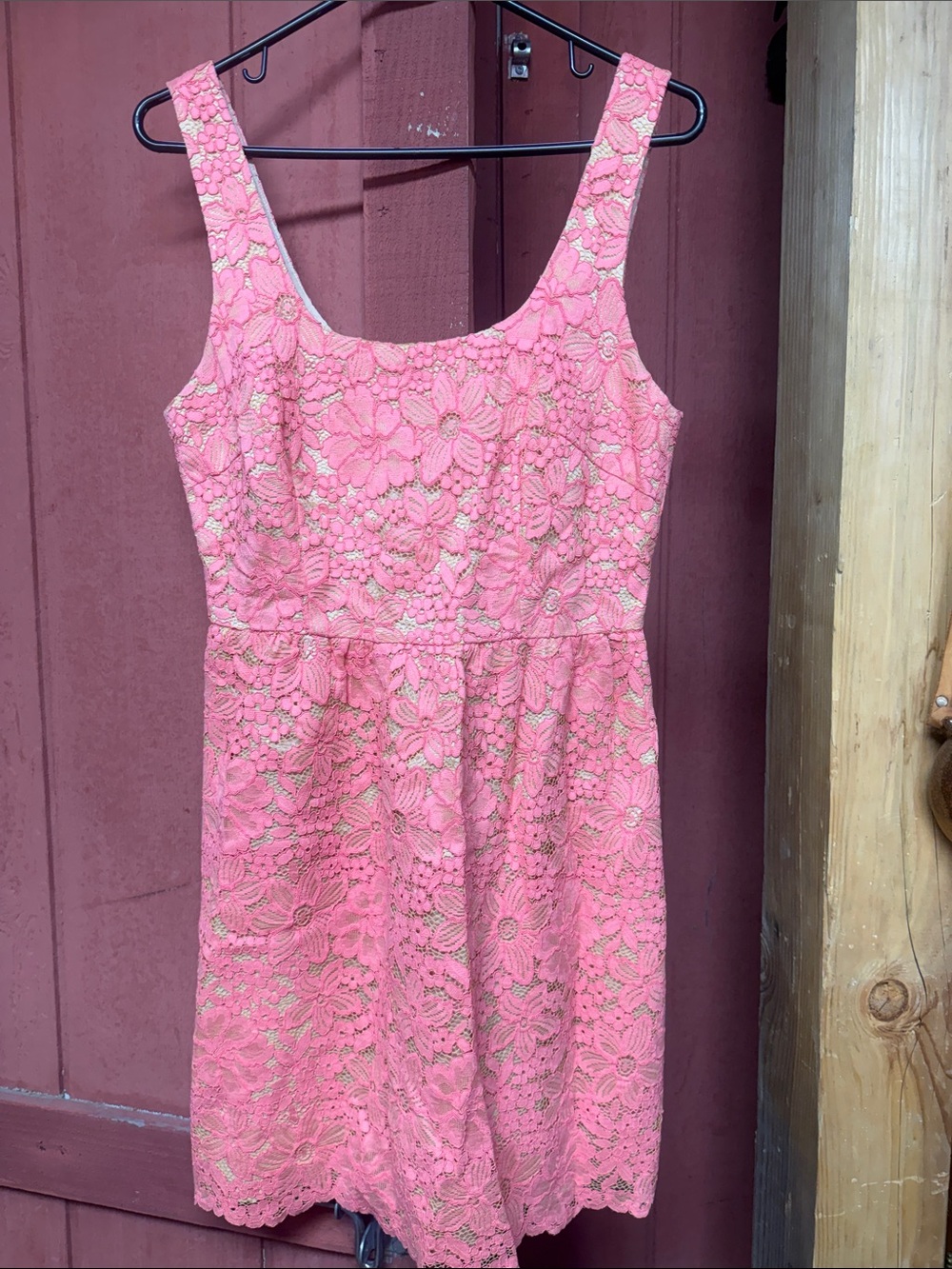 Trina Turk Pink Lace Floral Scoop-Neck Mini Dress